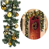 Mojawo - Tannengirlande 540 Cm Mit 70 Led + 30 Baumkugeln Gold-mlk066w-ta+myw99830-gold