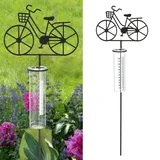 Cepewa Gartenstecker Regenmesser Fahrrad │ 18x90x5,5cm Metall Glas │ Messzylinder Niederschlagsmesser