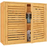 VIAGDO Badezimmerschrank Hängend Bambus Wandschrank, Hängeschrank Küchenschrank Badezimmer Regal Medizinschrank mit höhenverstellbarer Regalebene, Badschrank Wandmontage, Wandregal, 20.7x59x51cm