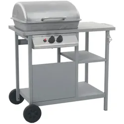 vidaXL Gasgrill mit Beistelltisch auf 3 Ebenen Silbern