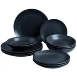 XXXLutz Van Well Tafelservice Luna, Schwarz, Keramik, 12-teilig, lebensmittelecht, Essen & Trinken, Geschirr, Geschirr-Sets, Tafelservice