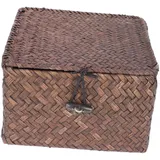 ANDRESLAD Meer Gras Geflochtener Aufbewahrungskorb Mit Deckel Rechteckig Umweltfreundlicher Tisch Organizer Für Zuhause Und Büro 17x17x10cm