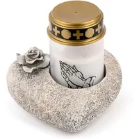 Novaliv LED Dekolicht 19797-128016-1xStuck, Grabschmuck Herz Rose Grau inkl. LED Grablicht Weiß Gedenkkerze Grabla grau