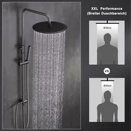 Görbach JOHO Edelstahl Duschset ohne Armatur, Regendusche Duschsystem mit Duschkopf, Duschstange, Duschschlauch, Kopfbrause D30cm Gunmetal Grau