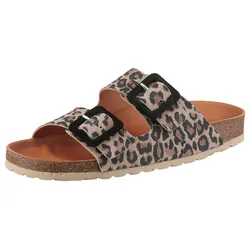 Pantolette VERBENAS "Randell Leopardo", Damen, Gr. 42, braun (leo), Leder, animal-print, klassisch, Schuhe, Sommerschuh, Schlappen, Hausschuh mit Softfußbett