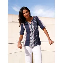 Classic Basics Kurzarmshirt CLASSIC BASICS "Kurzarm-Shirt", Damen, Gr. 40, bunt (marine, erdbeere, bedruckt), 100% Baumwolle, geblümt, gemustert, mehrfarbig, Rundhals, Shirts