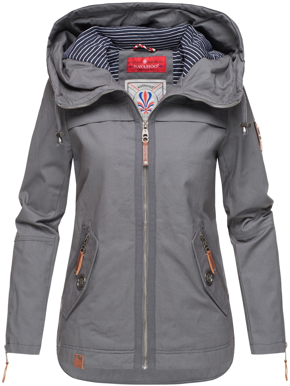 NAVAHOO Damen Moderner Outdoorjacke Übergangsparka aus Baumwolle mit Kapuze Wekoo