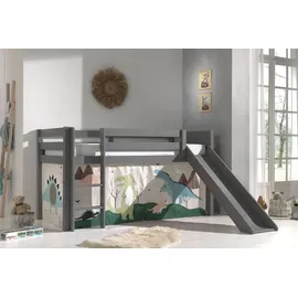 M&S Halbhochbett Pino 90 x 200 cm Kiefer massiv grau lackiert