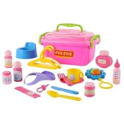 Polesie Kinderspielzeug Nanny-Set 53473 für Puppen Koffer Rassel Schnuller Latz rosa