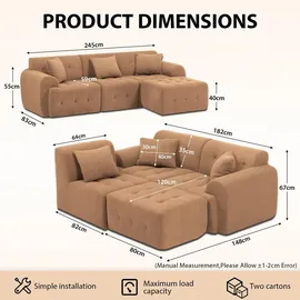 COMHOMA Ecksofa, 245 x 60 x 40 cm, Modulares Sofa mit Schlaffunktion, Schlafsofa, L Form Couch für Wohnzimmer, vakuumverpackt, Flexibel kombinierbar mit Ottomane
