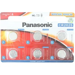 Panasonic Batterie Lithium, Knopfzelle, CR2025, 3V Electronics, Lithium Power, Retail Blister (6-Pack)