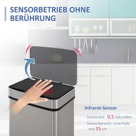 Homcom Abfalleimer mit Sensor 72 l Mülltrennsystem 3 Fächer Edelstahl Silber 42 x 30 x 81 cm