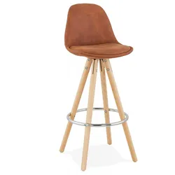 Holz Hochstuhl mit Mikrofasersitz | Vintage Küchenhocker mit Fußstütze | Snackhocker mit Polsterung | Skandinavischer Stil | Kadima Design