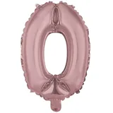 Homéa, Ballon Zahl 0, Metallise, aus Aluminium, mit Strohhalm, Höhe 40 cm, Roségold