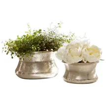 Loberon Vase 2er Set Riona, Zwei Größen, matt gebürstet, ideal für kleine Sträuße, Blumenvase, Wohnaccessoires, Wohndekoration, Aluminiumguss, antiksilber