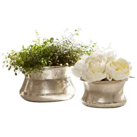 Loberon Vase 2er Set Riona, Zwei Größen, matt gebürstet, ideal für kleine Sträuße, Blumenvase, Wohnaccessoires, Wohndekoration, Aluminiumguss, antiksilber