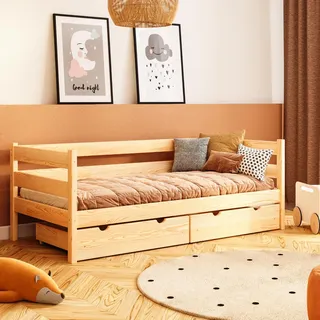 YOUKO Kinderbett Charles 180x90 aus Kiefernholz - Kinder Bett Für einen Jungen und EIN Mädchen - Montessori Bett Schlichten Stil - Kinderbetten Varnish