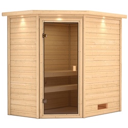 Karibu Woodfeeling Sauna Svea Inkl. Dachkranz inkl. 8-teiligem gratis Zubehörpaket (Gesamtwert 191,92€)