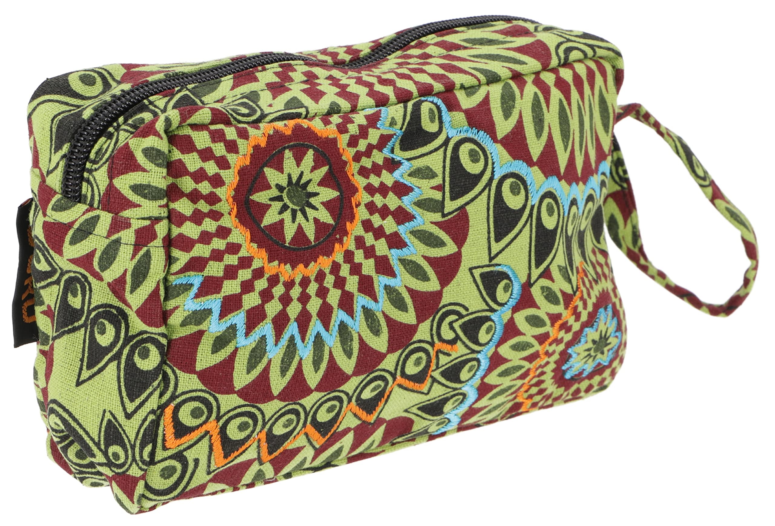 GURU SHOP Boho Kosmetiktasche, Kramtäschchen aus Nepal - Grün, Herren/Damen, Baumwolle, Size:One Size, 13x21x6 cm, Kleine Taschen für Kosmetik, Schreibzeug, Mehr