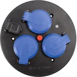 as - Schwabe 3-fach Steckdoseneinsatz für Kabeltrommel, mit Schutzdeckel blau, USB, Spannungsanzeige, Außen IP44, 230 V