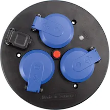 as - Schwabe 3-fach Steckdoseneinsatz für Kabeltrommel, mit Schutzdeckel blau, USB, Spannungsanzeige, Außen IP44, 230 V