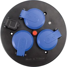 as - Schwabe 3-fach Steckdoseneinsatz für Kabeltrommel, mit Schutzdeckel blau, USB, Spannungsanzeige, Außen IP44, 230 V