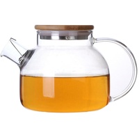 Glas Teekanne mit Bambus Deckel, 1 Pc Hitzebeständiger Tee Krug für Home Büro Bar, Teekanne mit Griff für Restaurant Küche (1000ml)