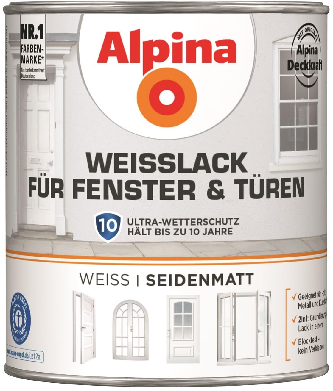 Alpina Weißlack für Fenster & Türen 750ml seidenmatt