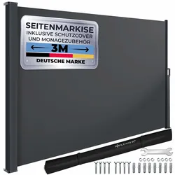 KESSER® Seitenmarkise ausziehbar Markise Blickdicht Sichtschutz & Windschutz für Garten Balkon & Terrasse, Seitenrollo mit Wandhalterung und Cover