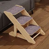 NEWFUN Haustiertreppe 40 cm Hoch, Hundetreppe Sofa, Höhenverstellbare Hunderampe, Faltbar, 3-stufige Haustiertreppe für Betten, Sofas, Farbe Walnuss