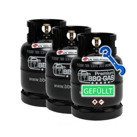 Bluecraft 3x Premium BBQ- GAS Flasche 8 kg gefüllt inkl. Gasreglerlöser + 17er Schlüssel