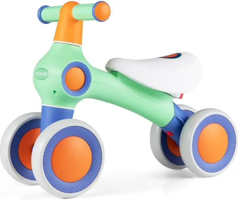 Kinder-Balance-Bike, verstellbarer weicher Sitz, 4 leise Räder, ohne Pedale, grün