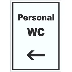 HB-Druck Personal WC Aufkleber mit Text und Richtungspfeil links hochkant A4 (210x297mm)