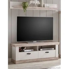 furn.design TV-Lowboard weiß Pinien, Metall, Nachbildung,Pinie, 2 Schubladen, Sockel, 134x51x44 cm Rovola