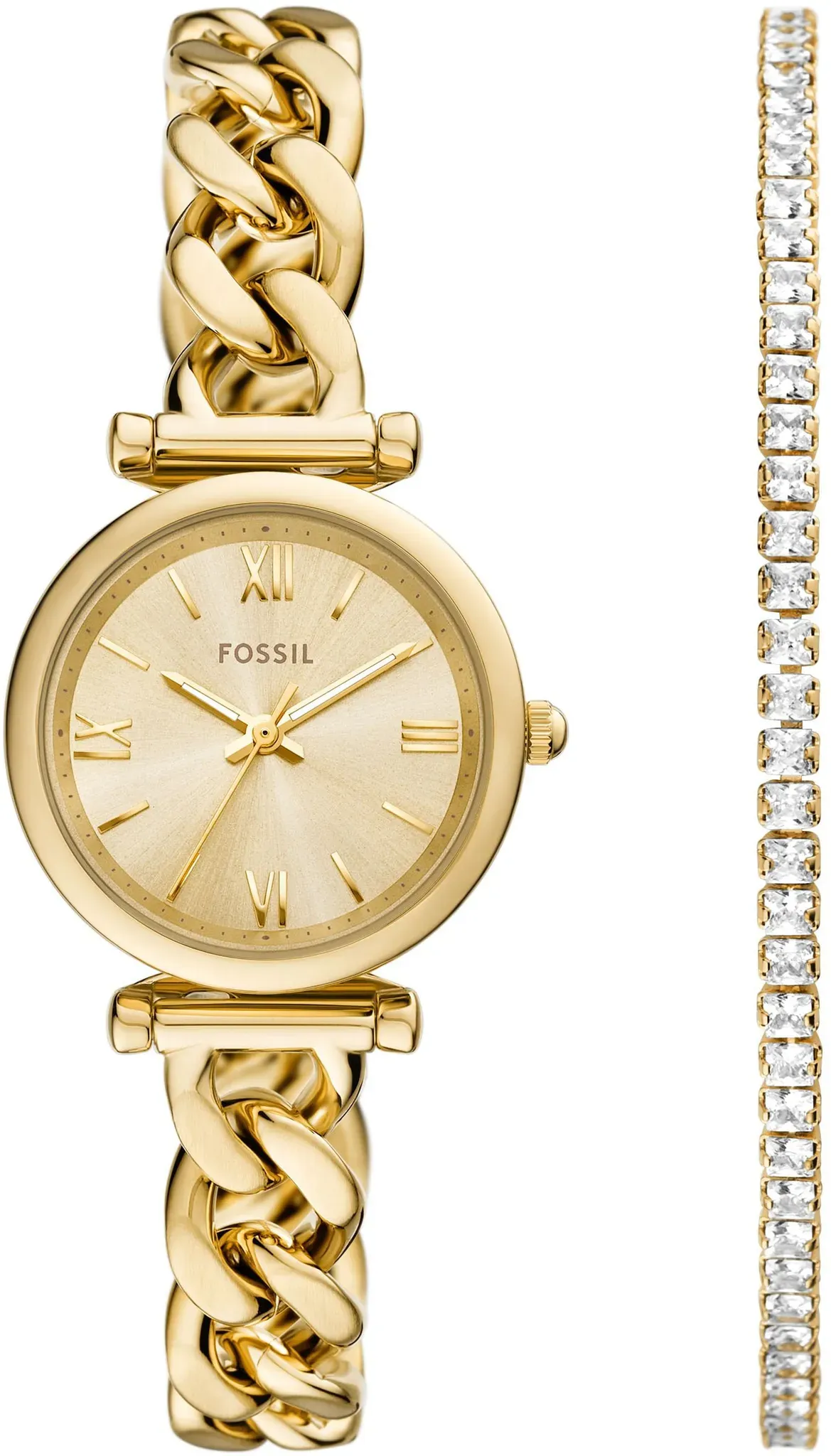 Quarzuhr FOSSIL "CARLIE MINI", gold (goldfarben), Armbanduhren, Damen, Quarzuhr, Armbanduhr, Damenuhr, Edelstahlarmband, Ideal auch als Geschenk