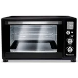 TurboTronic Minibackofen mit Umluft und Drehspieß 45 Liter, Schwarz, 2x Backblech, 2000W Mini Tisch Backofen Camping Pizzaofen Klein/Groß digital