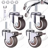 Weploda 4 Stück Rollen Für Möbel, Schwerlastrollen Mit Bremse, 25mm Möbelrollen, Mit Befestigungsmutter Schraubenschlüssel, 360-Grad Lenkrollen Schwerlast, Mit 40kg Tragfähigkeit (Braun)