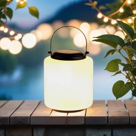 Marrakesch Orient & Mediterran Interior Marrakesch 2er Set Solarlaternen Solarlampen für außen mit Henkel aus Glas 33cm Groß | Boho Deko Outdoor Solar LED Laterne Wetterfest Erlin Weiss IP65 Wasserdicht als Gartendeko im Garten