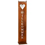 levandeo Dekoobjekt Stele Willkommen Garten-Deko 20 x 100 cm Braun