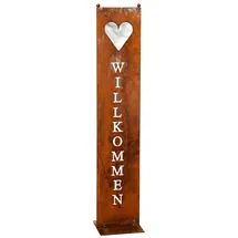 levandeo Dekoobjekt Stele Willkommen Garten-Deko 20 x 100 cm Braun