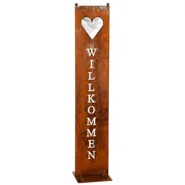levandeo Dekoobjekt Stele Willkommen Garten-Deko 20 x 100 cm Braun