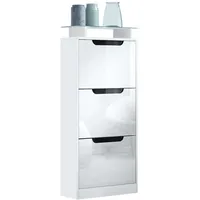 Vladon Schuhschrank, Weiß Hochglanz, Holzwerkstoff, 46x128x23 cm, Garderobe, Schuhaufbewahrung,