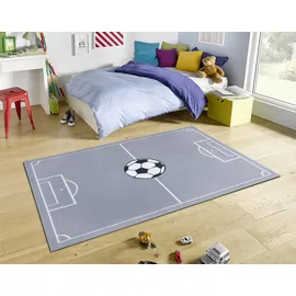 HANSE HOME "Estadio", grau (grau, schwarz), B:80cm H:8mm L:150cm, Polypropylen (PP), Teppiche, Teppich, Kinderteppich, Fußball, Kinderzimmer