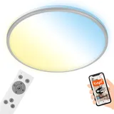 Briloner LED Deckenlampe flach Smart Home, funktioniert mit Alexa, Fernbedienung, Lampe, Deckenleuchte, Wohnzimmerlampe, LED Panel, Schlafzimmerlampe, 33,3x6,2 cm, Chrom-Matt