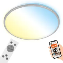 Briloner LED Deckenlampe flach Smart Home, funktioniert mit Alexa, Fernbedienung, Lampe, Deckenleuchte, Wohnzimmerlampe, LED Panel, Schlafzimmerlampe, 33,3x6,2 cm, Chrom-Matt