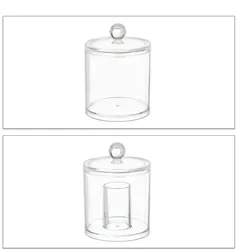 Relaxdays Wattestäbchen Aufbewahrung im 3er Set, Wattepadhalter, mit Deckel, pflegeleicht, Acryl Organizer, transparent