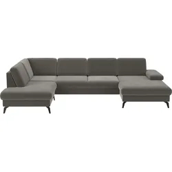 Wohnlandschaft SIT & MORE "Morris U-Form, inkl. Sitztiefenverstellung", braun (schlamm), B:335cm H:82cm T:212cm, 100% Polyester, Sofas, wahlweise mit Armteilverstellung, Bettfunktion & Bettkasten