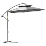 Outsunny Sonnenschirm Ampelschirm Ø2,67 x 2,45 m Kurbelschirm mit Doppeldach Kreuzbasis Stahl Outdoor Sonnenschutz Polyester Stahl Hellgrau