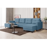 Stylefy Wohnlandschaft Selena, U-Form, Eckcouch, Sofa, Sitzkomfort, mit Bettfunktion, mit Bettkasten, Modern Design blau