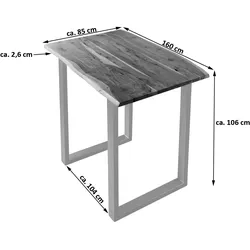SAM® Bartisch Baumkante massiv Akazie nussbaum 160 x 85 silber Quebec